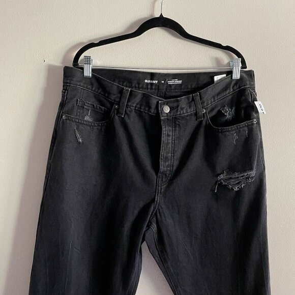 Old Navy Wmn 14 Black Distressed Button Fly High-Rise Slouchy Straight Jean NWT - Picture 4 of 11